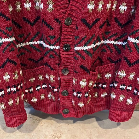 Vintage British Khaki by Robert Lighton Red Cotton Knit Cardigan - Picture 3 of 7